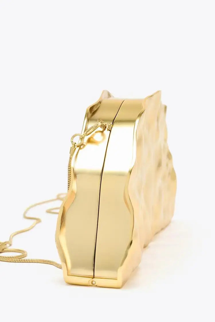 Bolsa de embreagem de concha de leque de metal para mulheres 2025 nova cor dourada noite festa de casamento bolsa de luxo com alça de cobra