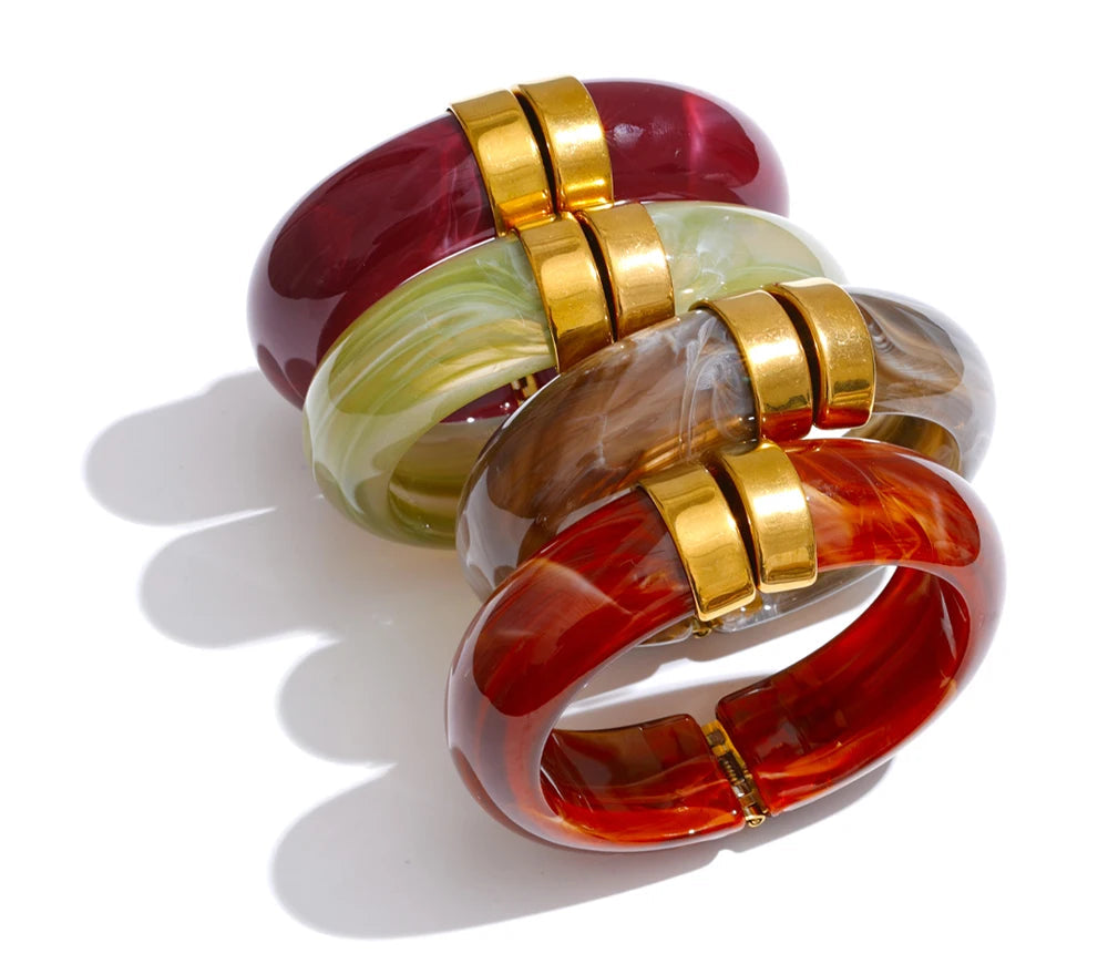 Yhpup 66mm verde rosa marrom roxo acrílico grosso pulseira para mulheres chegadas de aço inoxidável 2025 joias de pulso presente