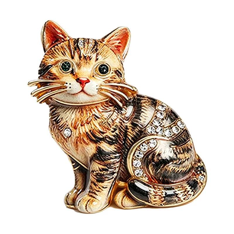 Broche Gato Sentado com Strass Elegante Feminino