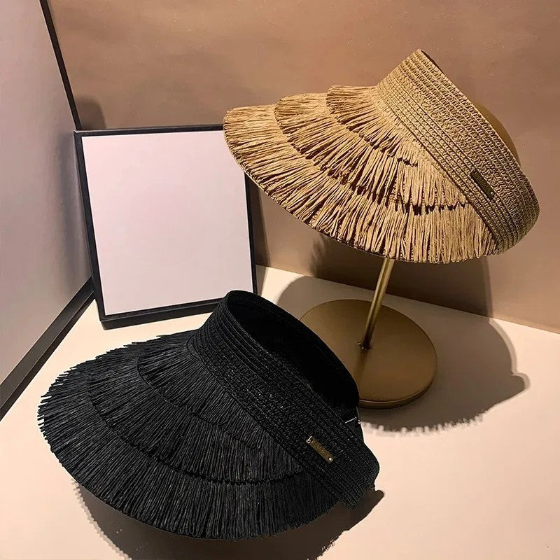 Chapéu de Palha Feminino com Franja e Proteção UV