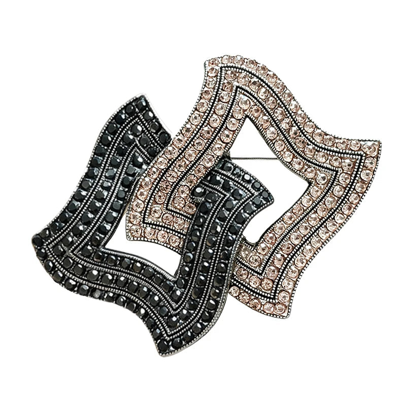 Broche Geométrico Vintage com Strass Elegante Feminino