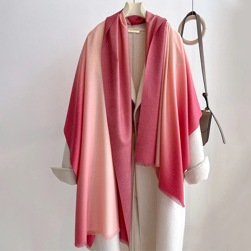 Novo inverno xale cachecóis envoltório 2025 design gradiente cachecol feminino moda quente pashmina femal poncho neckerchief echarpe bandana