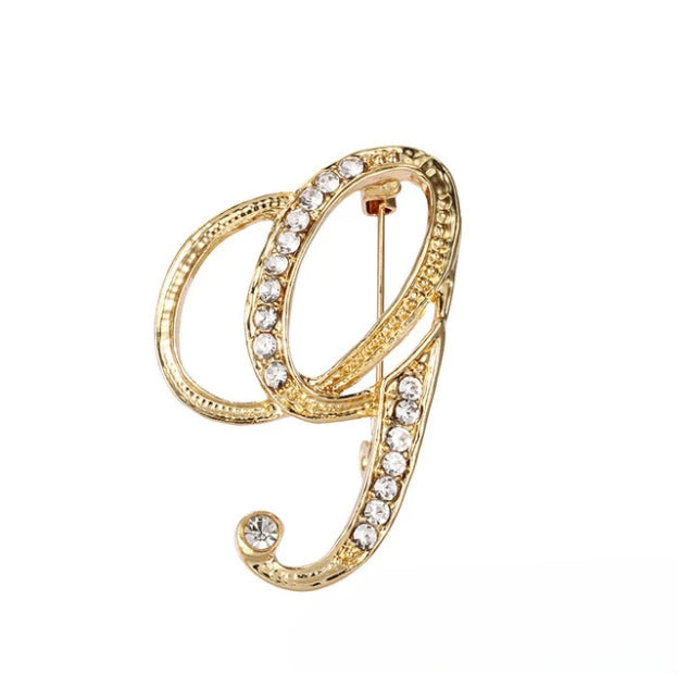 Broche de Letra com Strass Cristal Dourado Elegante