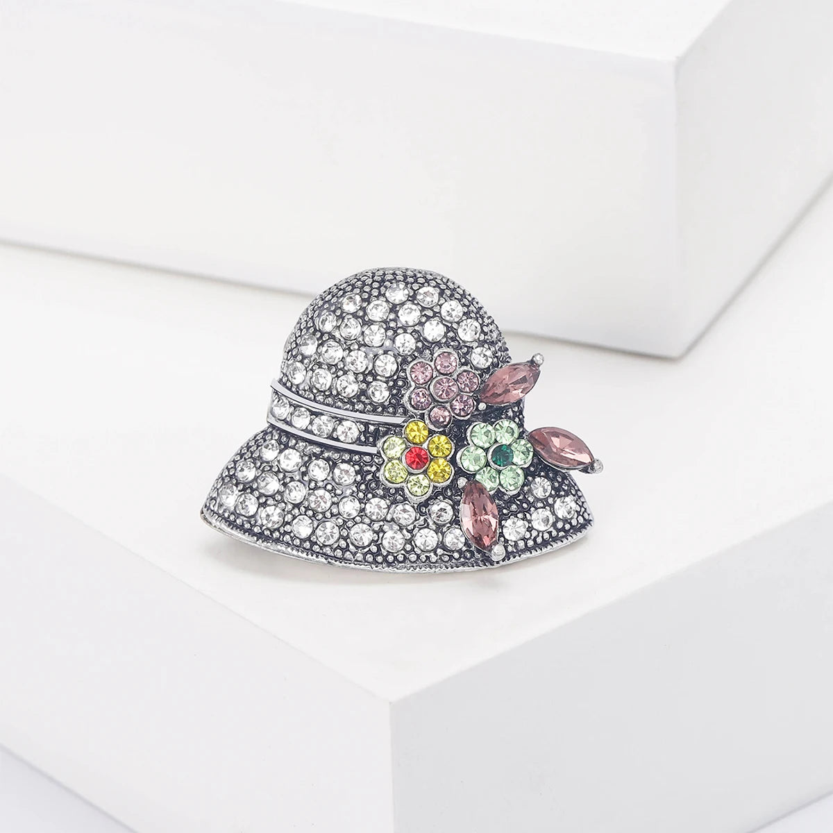 Broche Chapéu de Sol com Strass Elegante Feminino Luxo