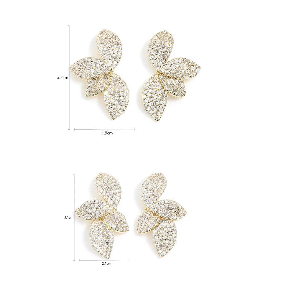 Luxo brilhante micro-conjunto zircão folha brincos para mulheres requintado aaa cz simétrico brinco jóias de casamento