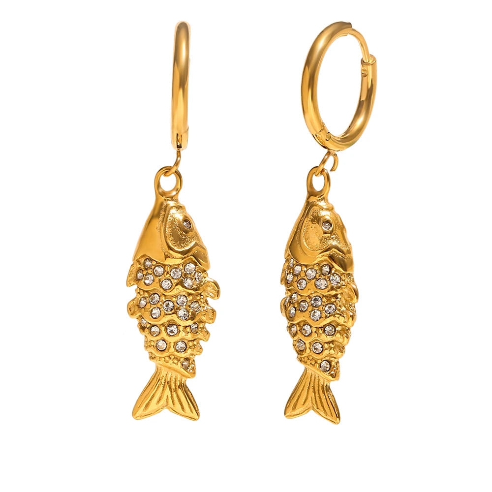 MamacitaSlay Atacado Lucky Koi Brincos femininos à prova d'água banhados a ouro joias femininas de aço inoxidável novo em brincos