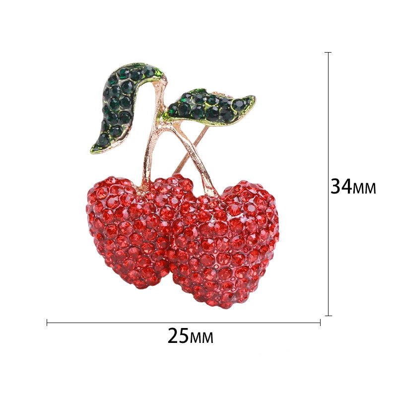 Broches de cereja esmalte para mulheres, Unisex Rhinestone Fruit Pins, Banquete Party Backpack Presentes, Acessórios de jóias