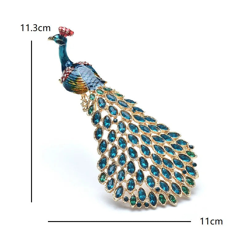 Broche Pavão Luxo Esmaltado com Strass Feminino Detalhe Pedraria