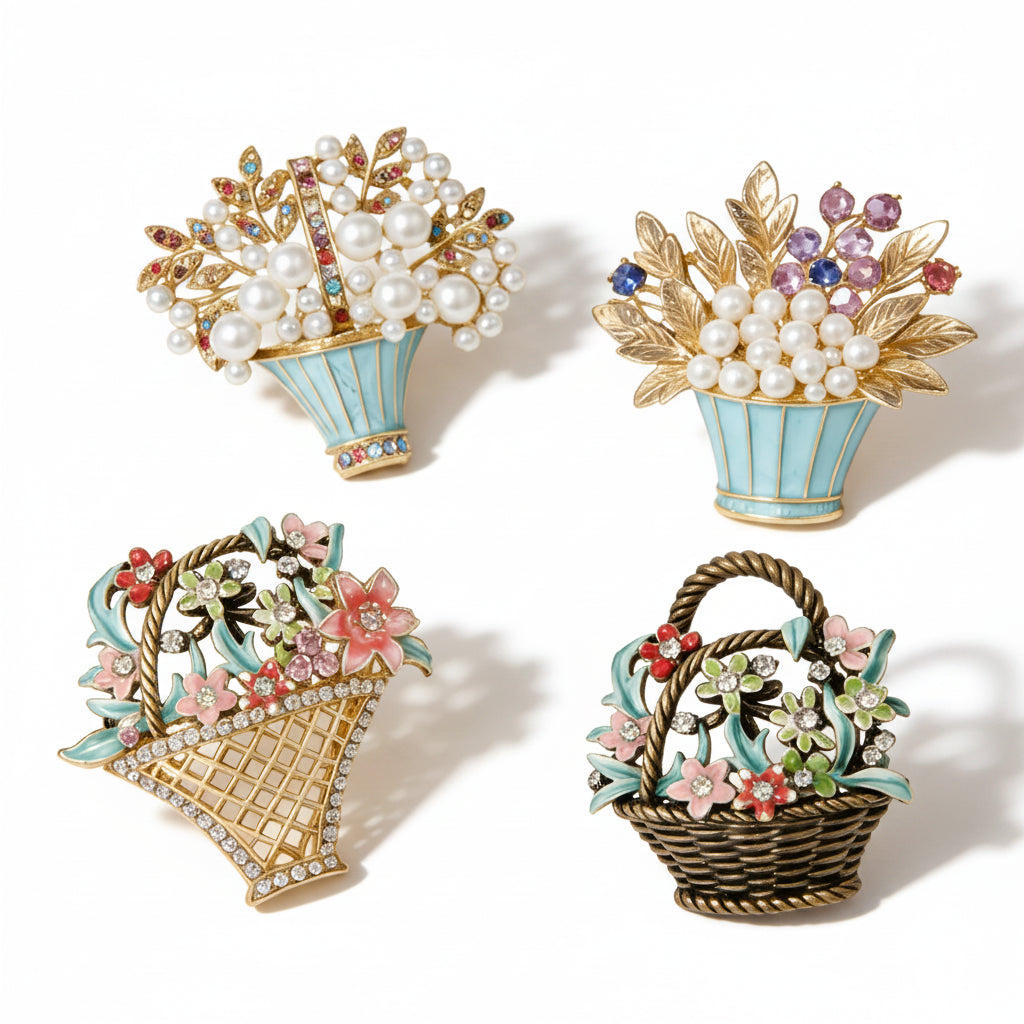 Broche Cesta de Flores Esmaltado