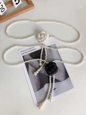1 pçs cinto de cintura de pérola feminino novo estilo camélia decorativo versátil cinto combinando vestido casaco jaqueta moda elegante cinto
