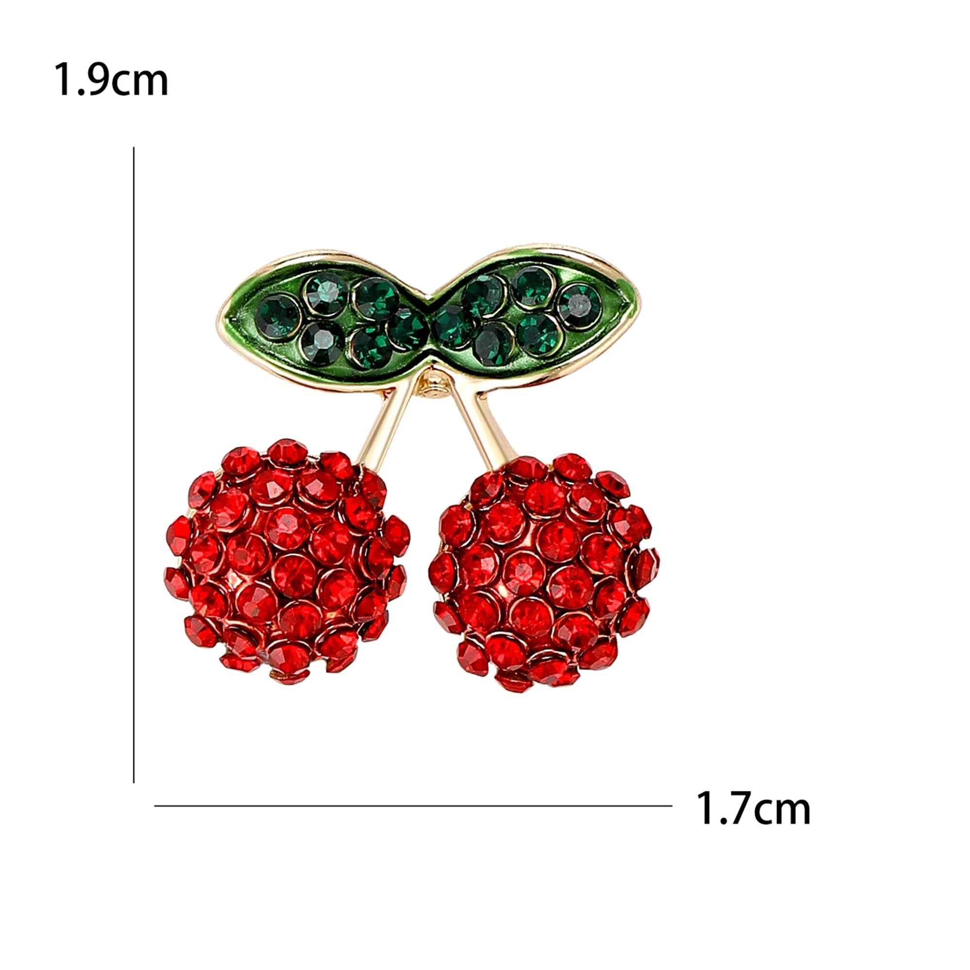 Broches de cereja esmalte para mulheres, Unisex Rhinestone Fruit Pins, Banquete Party Backpack Presentes, Acessórios de jóias