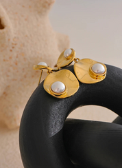 Yhpup elegante imitação de pérolas redondas geométricas brincos pendurados elegantes de aço inoxidável coreano joia diária presente