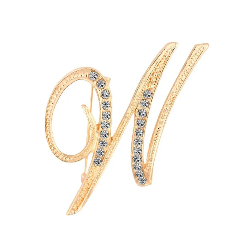 Broche de Letra com Strass Cristal Dourado Elegante
