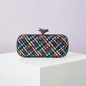 Bolsa de mão de noite dourada para mulheres, bolsa de couro e linha brilhante, elegante, feminina, com nó de metal, bolsa de festa