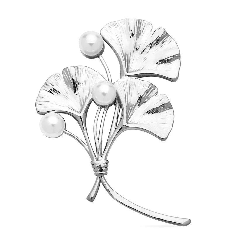 Broche Folha Ginkgo com Pérola Design Elegante Feminino