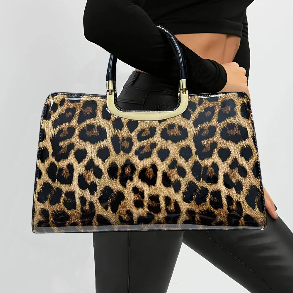 Bolsa feminina fashion com lantejoulas e estampa de leopardo personalizada com vários compartimentos e bolsa de ombro retrô