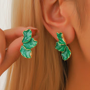 2 peças moda feminina floresta folha de bordo gotejamento óleo flor brincos doce temperamento luz luxo colorido pétala brincos-1198