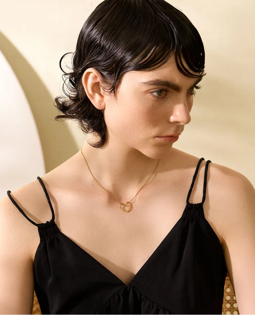 Yhpup minimalista dourado aço inoxidável coração oco pingente colar para mulheres à prova de ferrugem elegante charme jóias bijoux femme