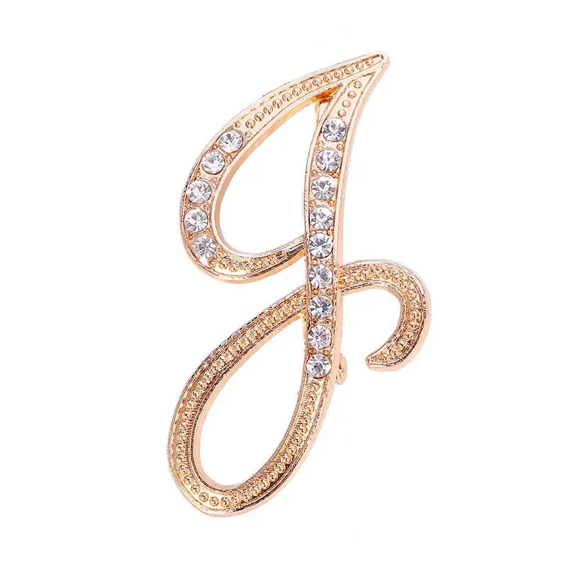 Broche de Letra com Strass Cristal Dourado Elegante