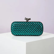 Bolsa de mão de noite dourada para mulheres, bolsa de couro e linha brilhante, elegante, feminina, com nó de metal, bolsa de festa