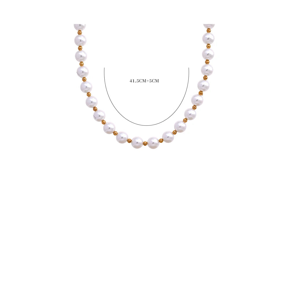 Yhpup destaque imitação de pérolas sem descascar corrente artesanal à prova d'água chique colar de aço inoxidável joias básicas da moda