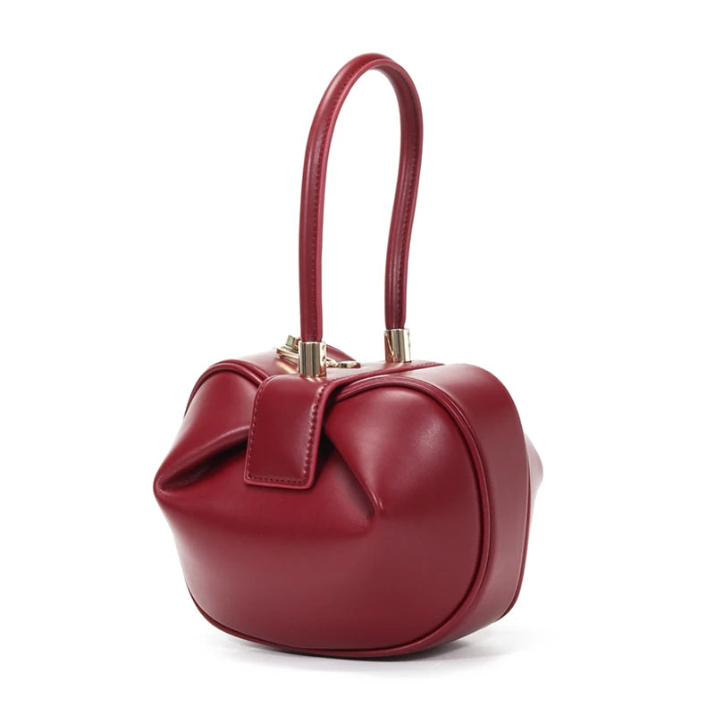 Burminsa couro genuíno esférico pequena sacola para as mulheres 2025 tendência designer bolsa de noite alça superior senhoras bolsas