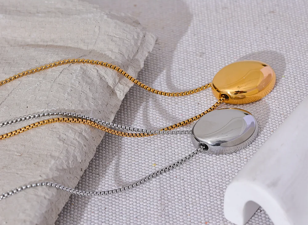 Yhpup 70cm minimalista longo unissex camisola corrente jóias 316l aço inoxidável oval pingente colar para homens mulheres à prova dwaterproof água