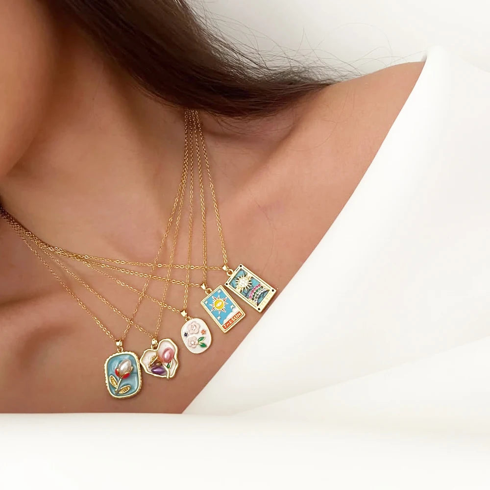 316l aço inoxidável colorido gota de óleo flor coração irregular colar para mulheres meninas vintage francês delicado jóias presentes