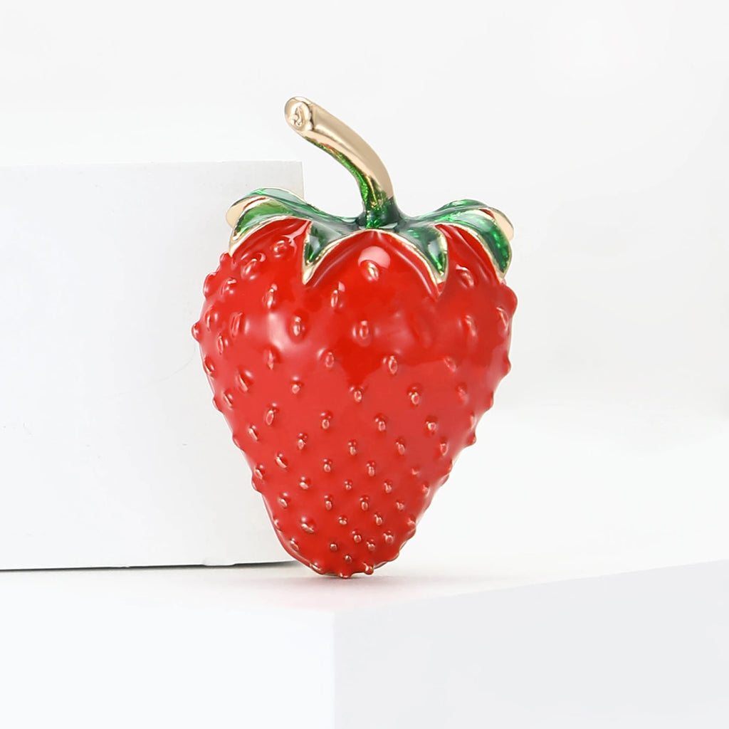 Broches de morango com gotejamento de óleo para mulheres, unissex, strass, alfinetes de frutas, plantas, lapela, escritório, festa, amigo, presentes, acessórios