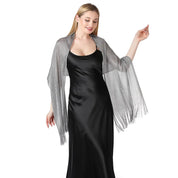 Moda Ouro Prata Brilhante Silk Sunscreen Scarf Feminino Long Tassel Evening Party Dress Xaile Verão Fino Praia Bikini Sun Cloak