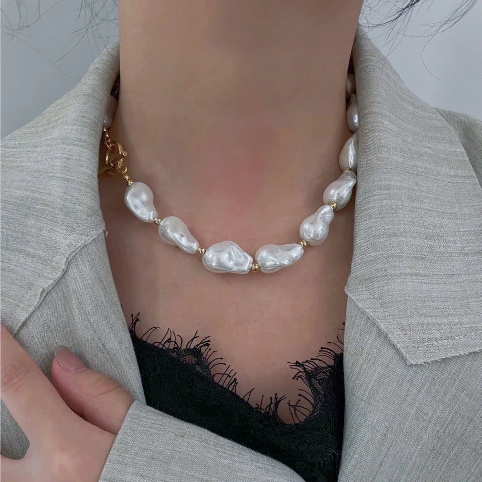 Colar de pérolas barroco irregular para mulheres, gargantilha grande declaração, festa de casamento jóias, nova moda, atacado