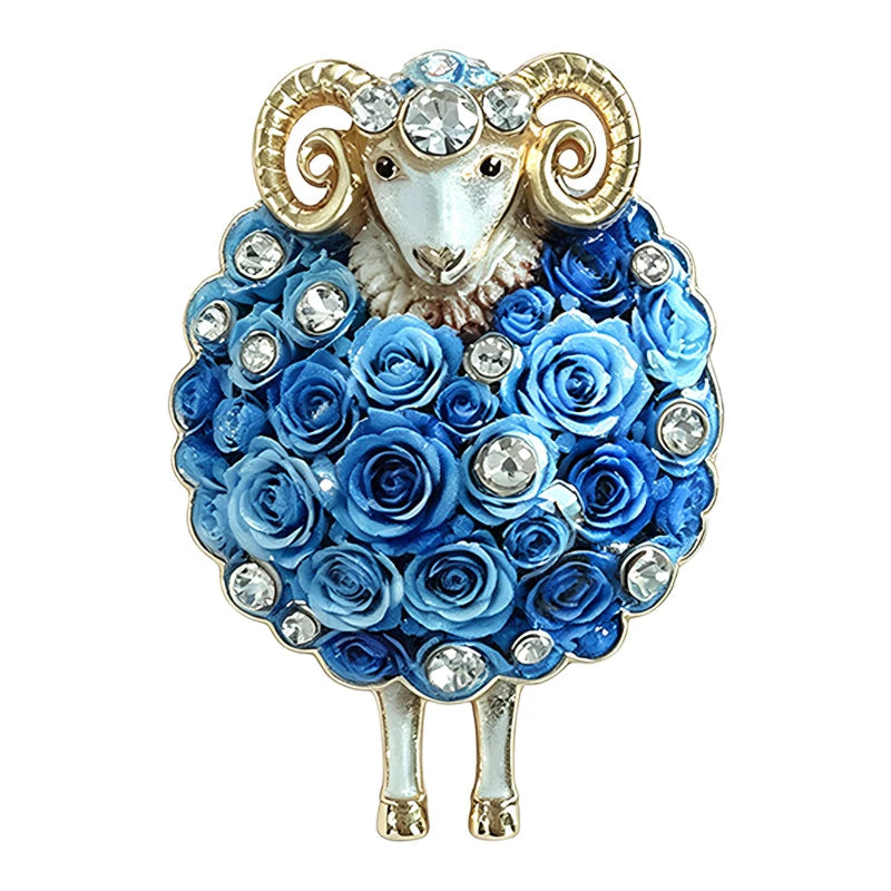 Broche Ovelha Floral com Strass Elegante Feminino