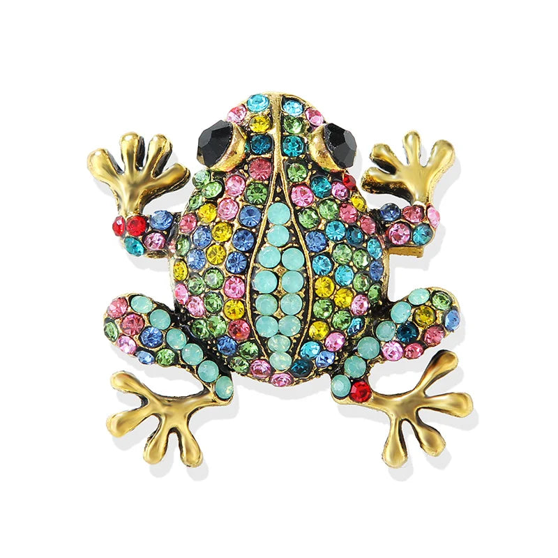 Retro Rhinestone Frog Broches para Mulheres, Casaco Acessórios, Presentes Jóias, Moda
