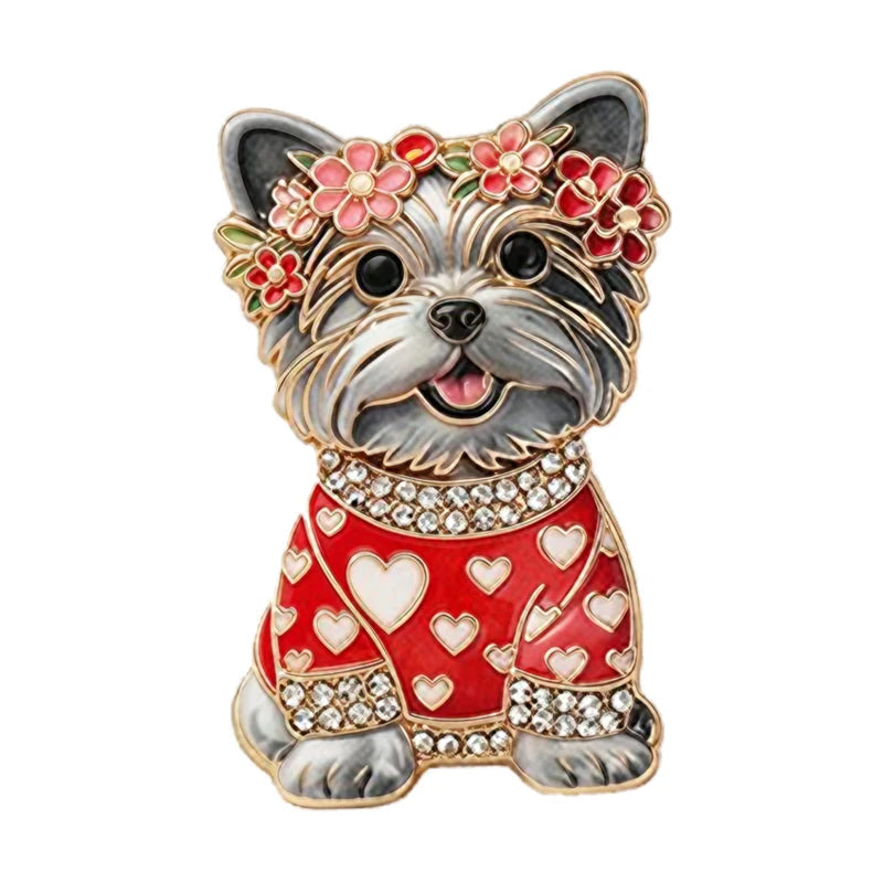 Broche Cachorro Sentado Esmaltado com Strass Elegante Feminino