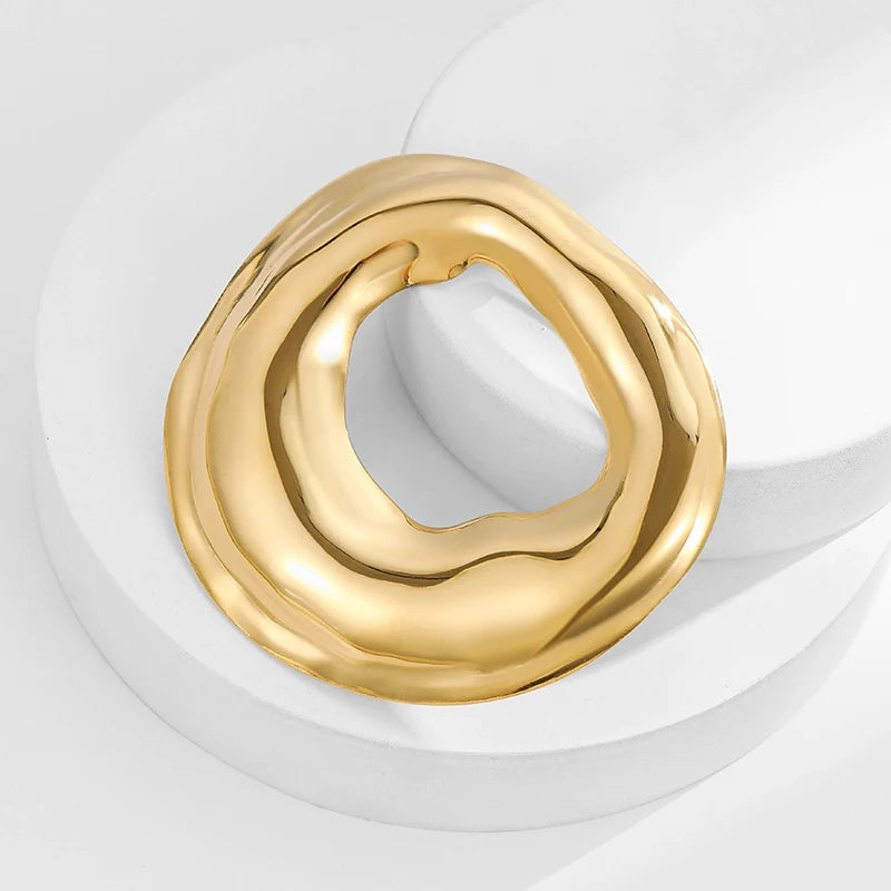 Loe |   Broche geométrico de aço inoxidável, novo banhado a ouro 18k, acessórios de roupas, joias irregulares de alta qualidade