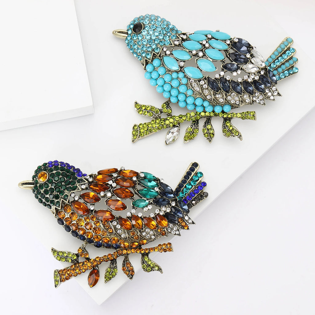 Broches de Pássaro Exquisitos com Strass Beaut&Berry para Mulheres, Pins de Animais Unissex, Acessórios de Joias para Festas Casuais, Presentes e Decoração