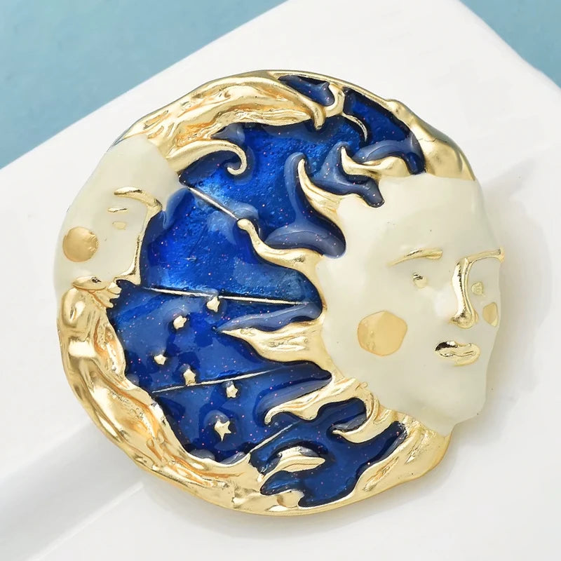 Broche Sol e Lua Esmaltado Design Elegante Feminino