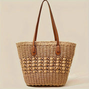 Moda oco saco de palha férias viagem praia saco de ombro feminino grande capacidade trançado sacola de compras diárias saco de mão