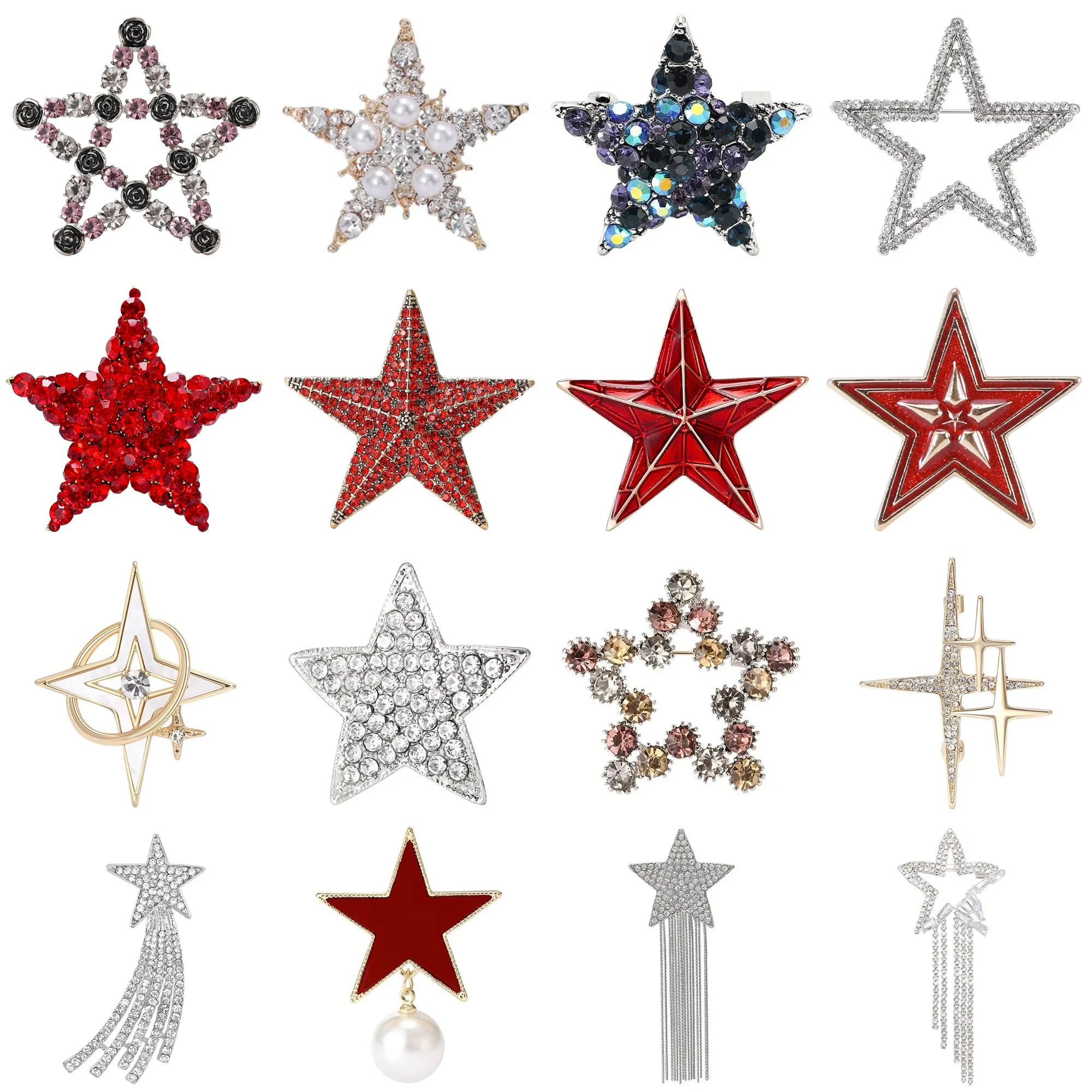Alfinetes de estrela de tiro com borla para mulheres unissex strass estrela broches escritório festa amigo presentes acessórios de joias