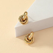 Brinco de argola com nó dourado e prateado para mulheres, chapeamento brilhante, brinco moderno, joias fofas para uso diário