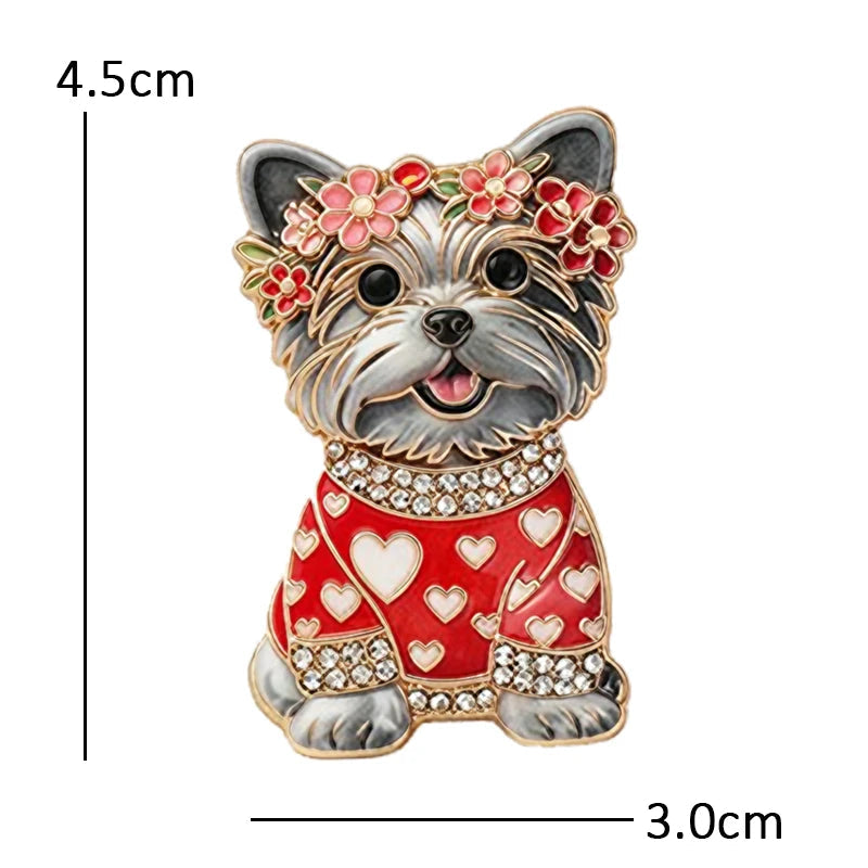 Broche Cachorro Sentado Esmaltado com Strass Elegante Feminino