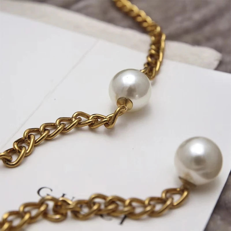 Corrente de cintura longa de luxo para mulheres vintage pérola splice metal cinto de alta qualidade vestido decoração corrente presentes