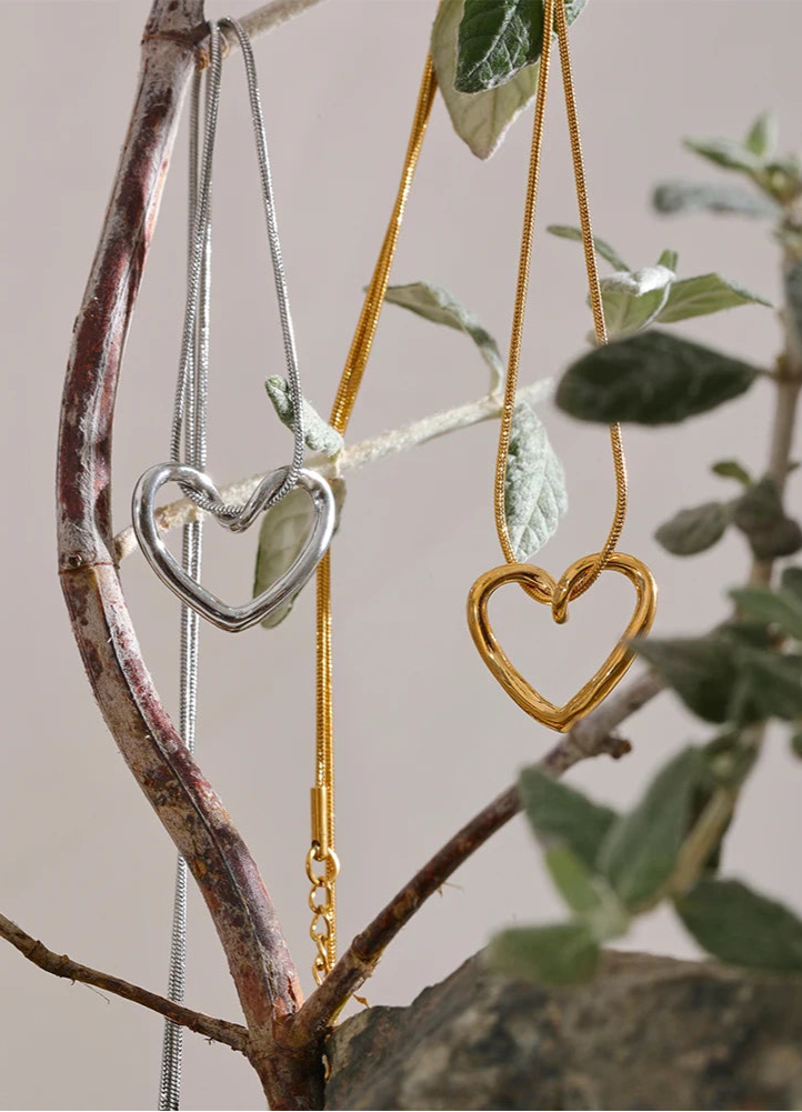 Yhpup minimalista dourado aço inoxidável coração oco pingente colar para mulheres à prova de ferrugem elegante charme jóias bijoux femme