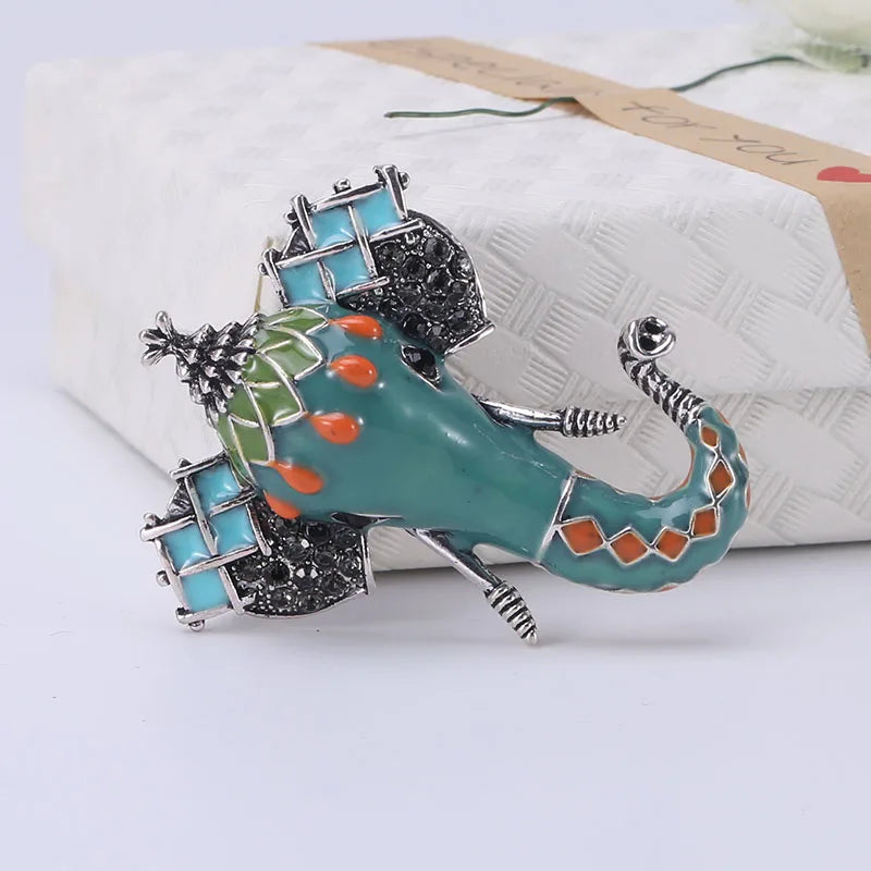 Broches de elefante de strass de luxo para mulheres unissex esmalte animal pinos banquete festa mochila presentes acessórios de joias