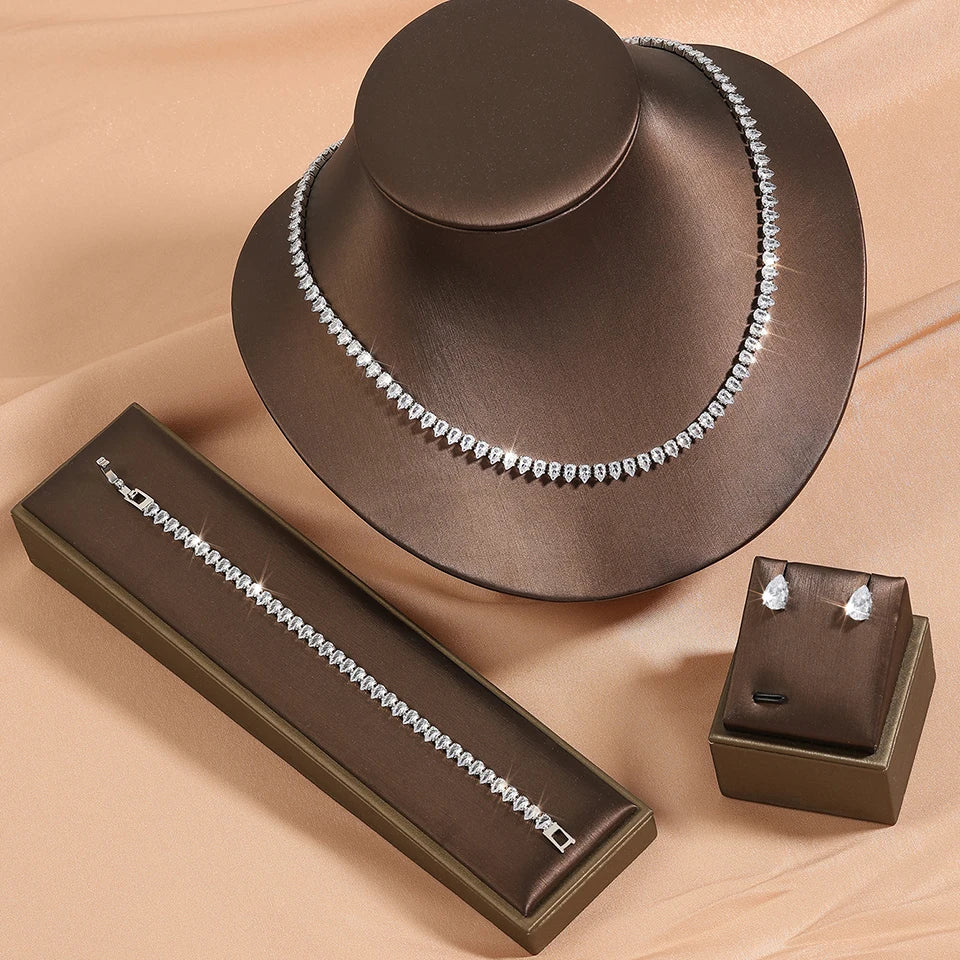 Zakol lindo buling aaa claro redondo zircônia cúbica casamento nupcial colar brincos festa conjunto de jóias para mulher