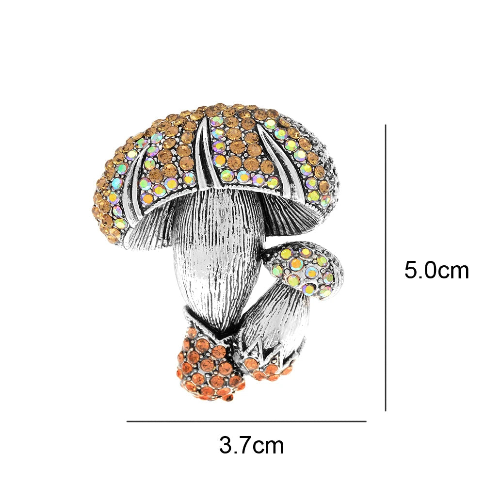 Broche Cogumelos Duplos com Strass Elegante Feminino