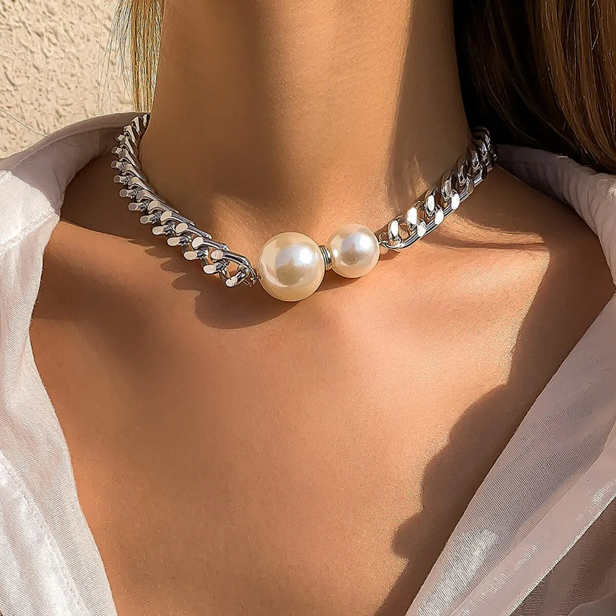 Colar pingente de pérolas imitadas góticas para mulheres, correntes cubanas vintage, colares punk, gargantilhas girl, acessórios de moda, joias