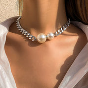 Colar pingente de pérolas imitadas góticas para mulheres, correntes cubanas vintage, colares punk, gargantilhas girl, acessórios de moda, joias