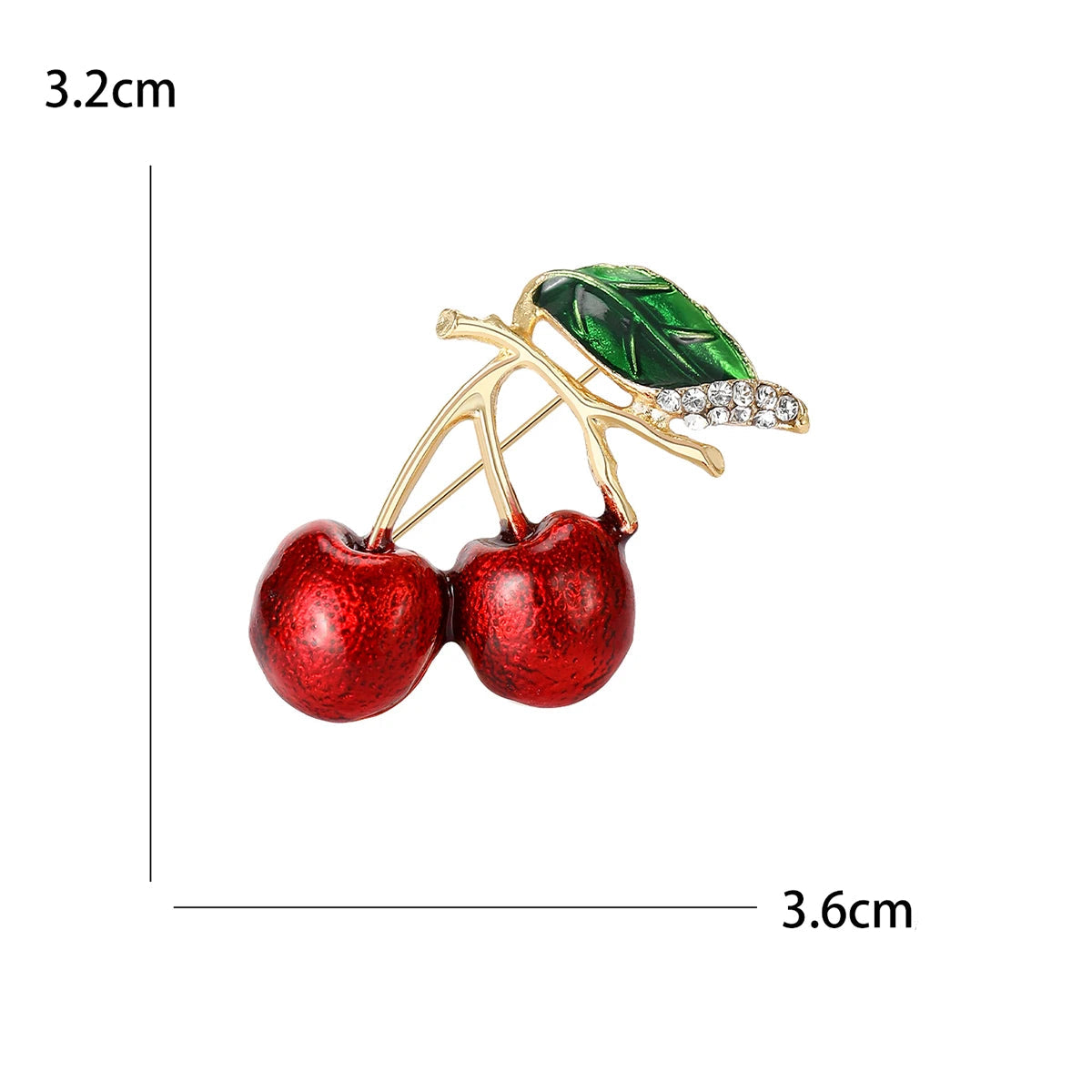 Broches de cereja esmalte para mulheres, Unisex Rhinestone Fruit Pins, Banquete Party Backpack Presentes, Acessórios de jóias