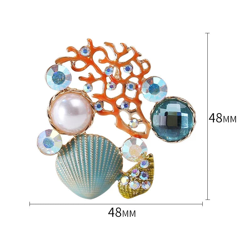 Broches de estrela do mar esmaltados para mulheres unissex concha de pérola alfinetes de plantas do mar festa de escritório presentes para amigos acessórios de joias
